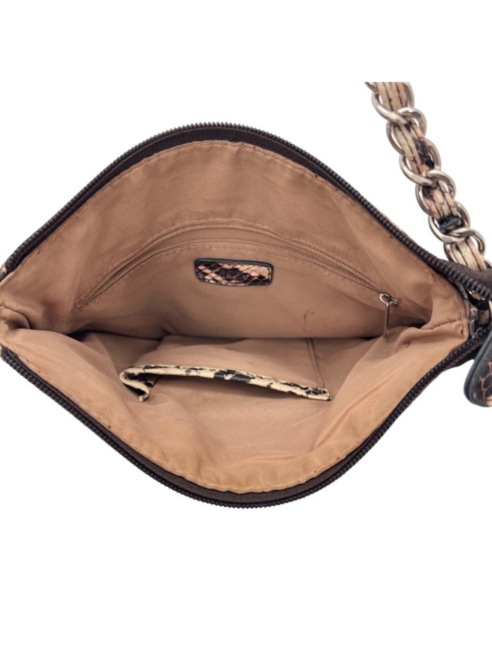 Nicole By Nicole Miller Snakeskin Print Crossbody Bag Chain Strap Zips & Snaps - Picture 6 of 12